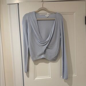 Splendid Light Blue Draped Ribbed Knit Top